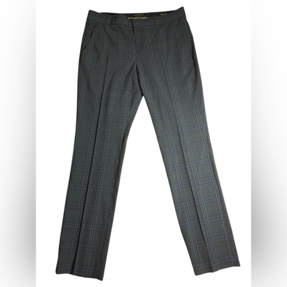 Banana Republic Ryan Fit Italian Wool Plaid Trousers 6 Gray Career Academia